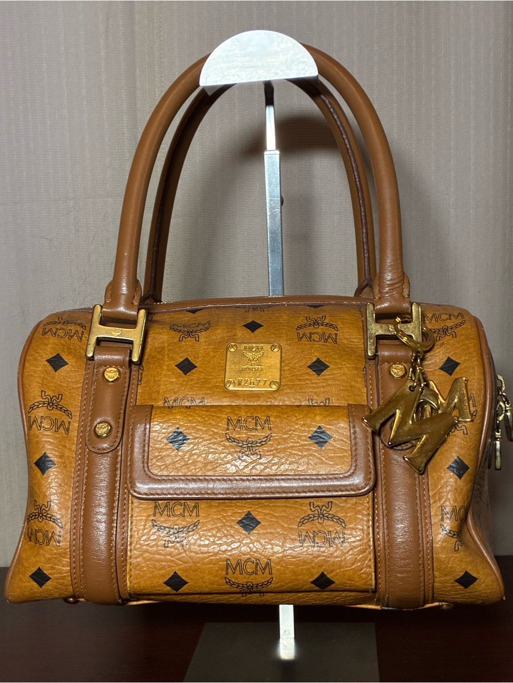 MCM Cognac Visetos Monogram Satchel